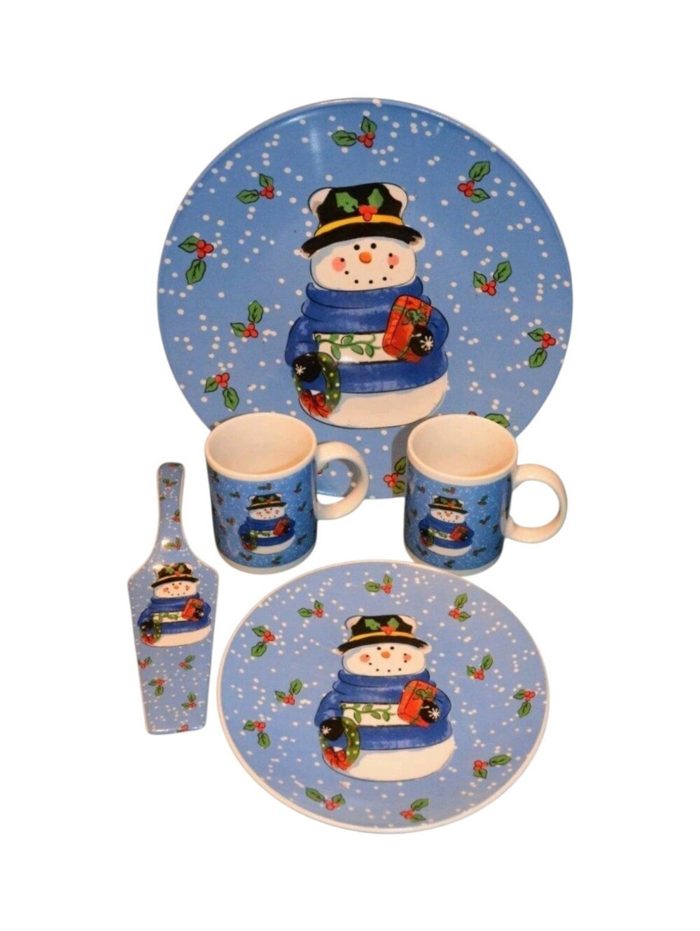 Lindsey Jordan Holiday Home Snowman 10-Piece Ceramic Dishware Set NIB